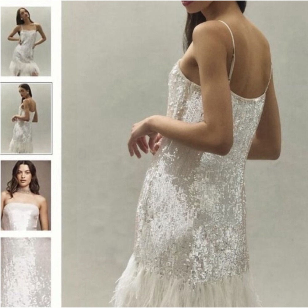 Audrey Adele Danielle Sequin Feather Mini Dress Anthropologie BHLDN Size M - Picture 2 of 16